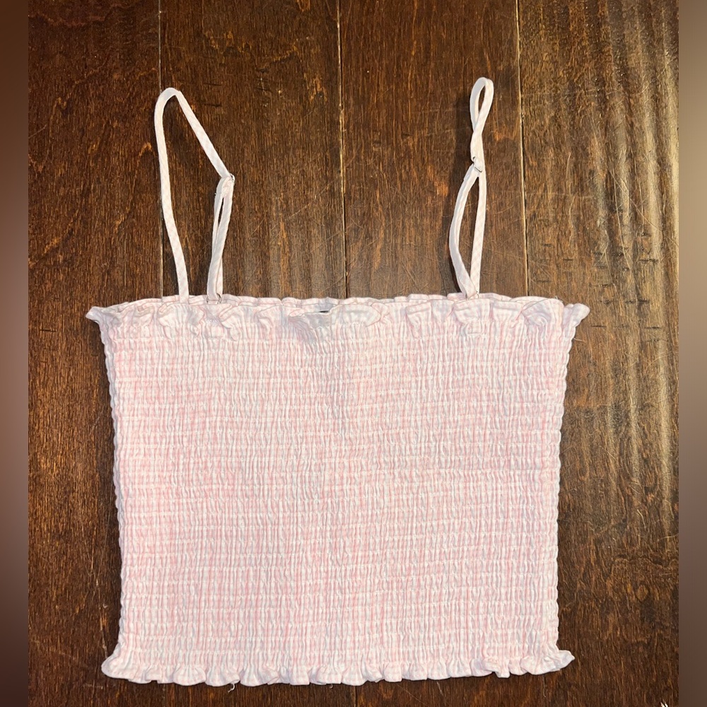 Light pink & white plaid tube top with adjustable straps